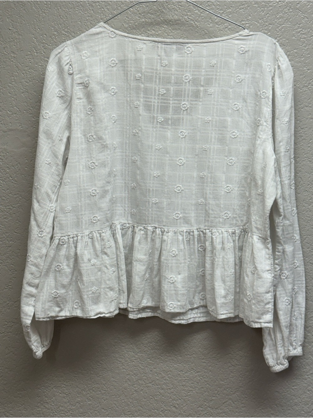 LOFT White Embroidered V-Neck Peplum Top - Picture 2 of 5